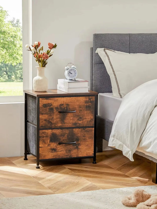 JHK Modern Fabric Drawer Nightstand For Bedroom Storage