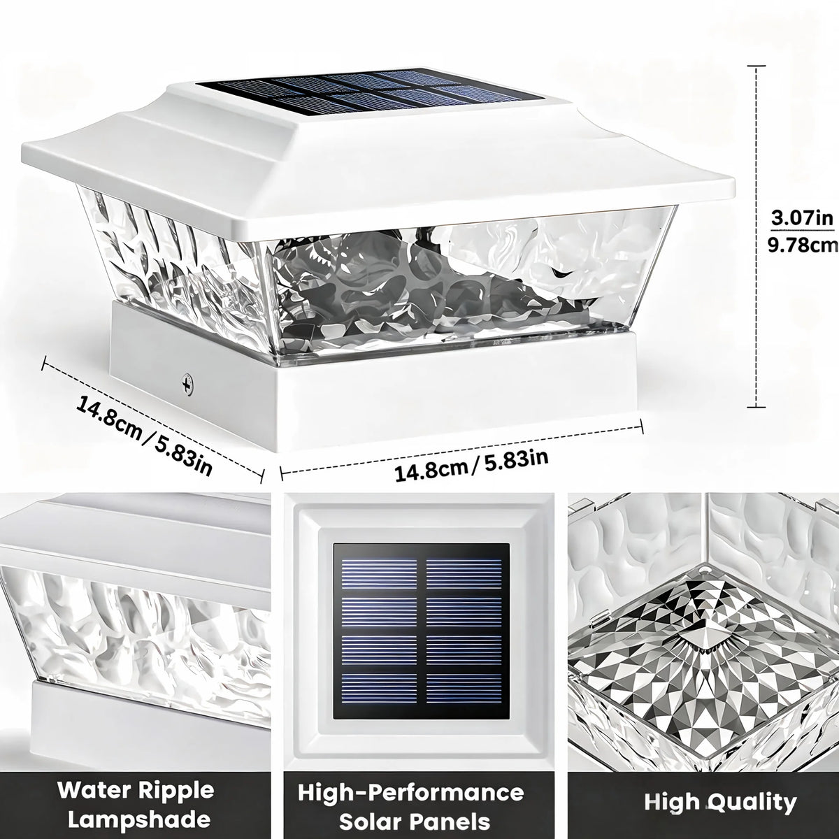 4/6/8 PacksSolar Post Cap Lights Outdoor LED, Warm White & Cool White Steady Dynamic Lighting Modes, IP65 Waterproof Solar Powered Fence Post Lights, Auto Dusk to Dawn, Fit 4x4 5x5 6x6 Wooden Vinyl Posts for Deck, Patio, Porc