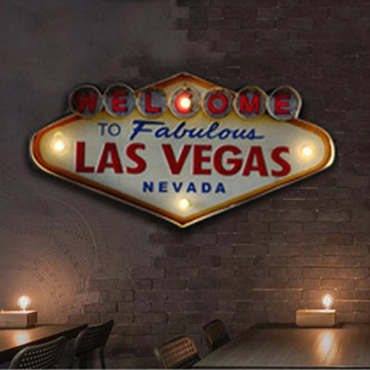 LED Light Metal Neon Signs Vintage Welcome to Las Vegas Pub Cafe Wall Decor 49*25.5cm