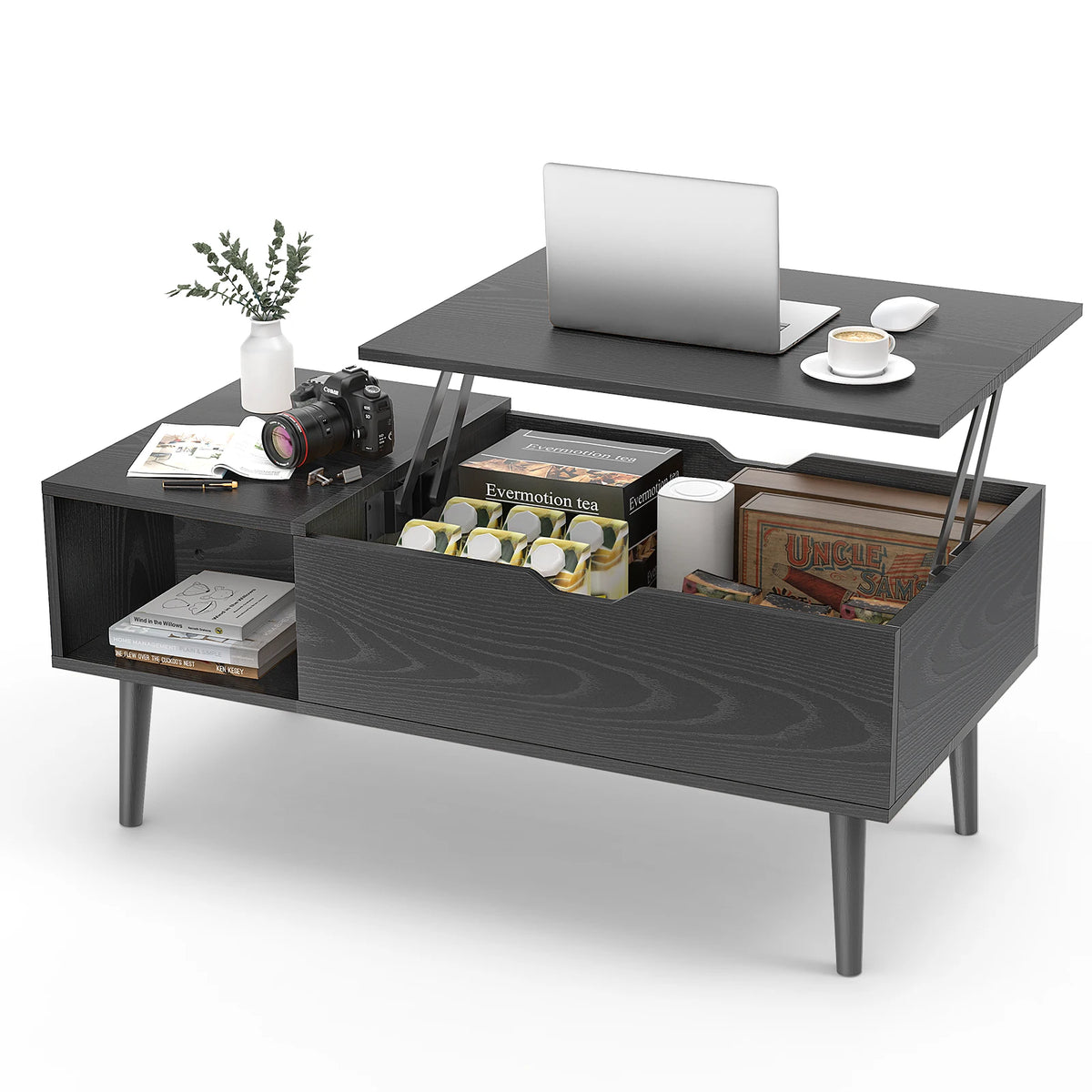 JHK Modern Lift Top Coffee Table With Adjustable Storage Shelf
