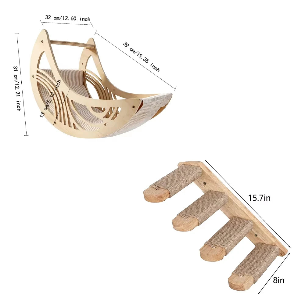 CWV Moon Shape Cat Wall Shelves With Hammock Star Perches