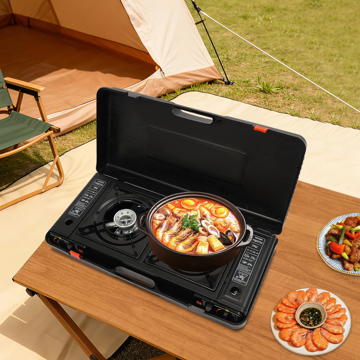 Portable Two Burner Butane LPG Camping Stove With Auto Ignition