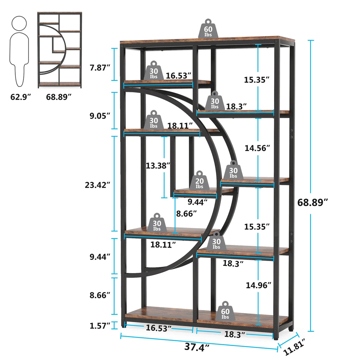 Tribesigns Industrial Etagere Bookcase Freestanding Bookshelf Storage Organizer