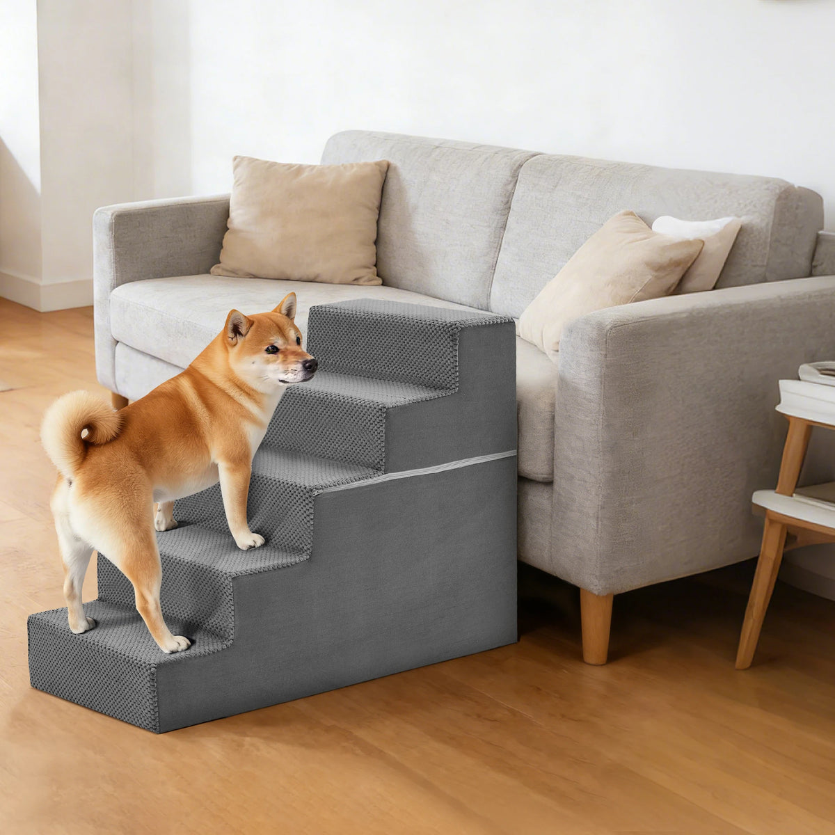 JHK Curved Foam Dog Stairs Ramp With Nonslip Pet Steps