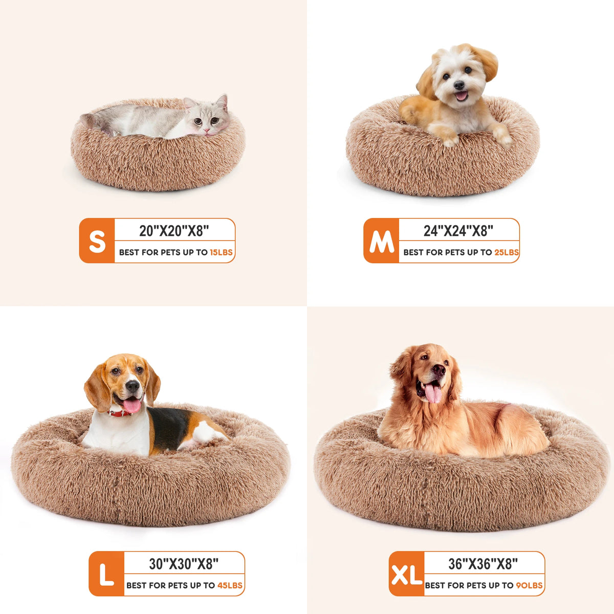 JHK Washable Plush Calming Dog Bed With Anti Slip Base