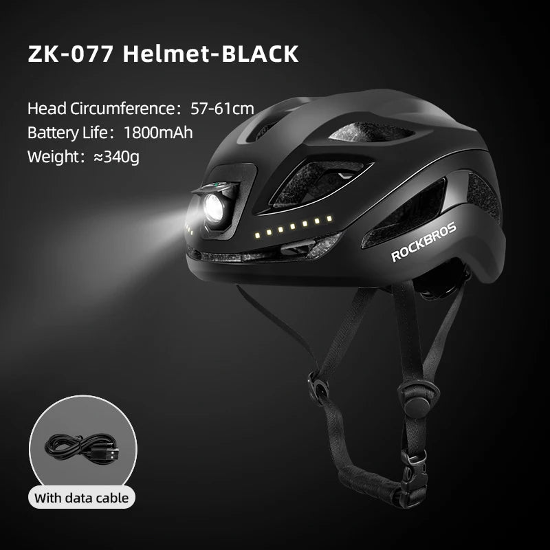 ROCKBROS LED Cycling Helmet With Rechargeable Front Safety Light