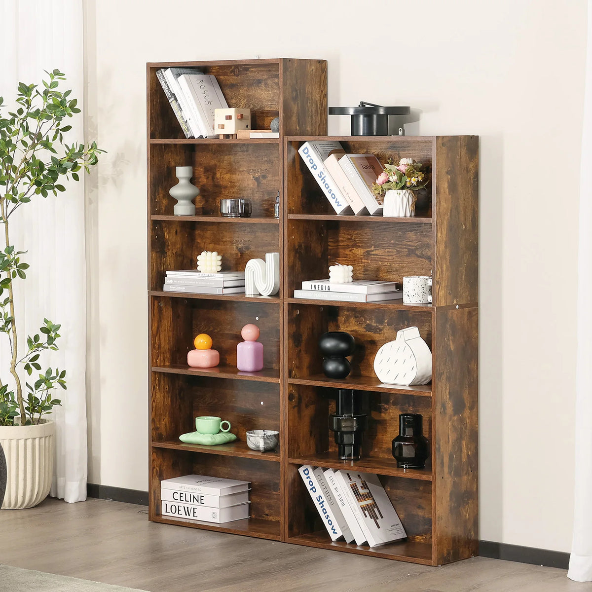 JHK Modern Wooden Bookcase With Open Shelving For Home Storage