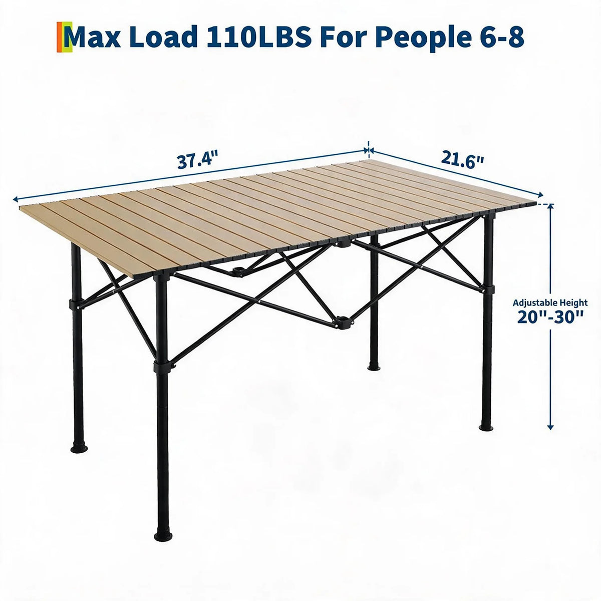 Folding Camping Table, Portable Aluminum Roll Up Table with Carrying Bag – Lightweight Waterproof Outdoor Picnic BBQ Patio Table for Camping, Beach, Backyard, Travel ﻿