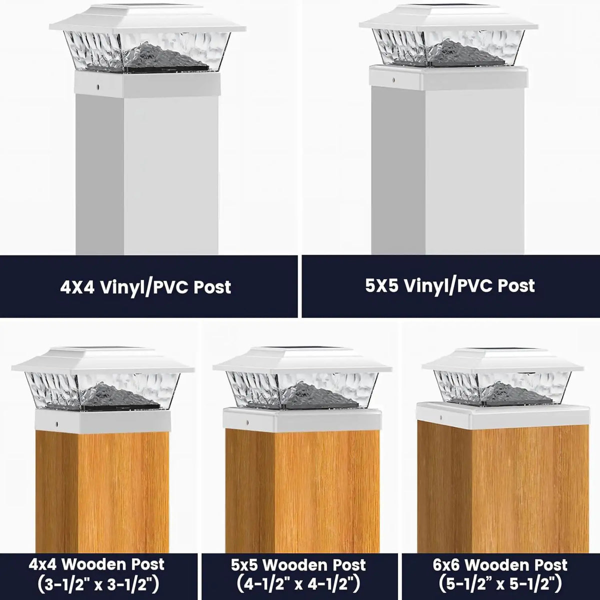 4/6/8 PacksSolar Post Cap Lights Outdoor LED, Warm White & Cool White Steady Dynamic Lighting Modes, IP65 Waterproof Solar Powered Fence Post Lights, Auto Dusk to Dawn, Fit 4x4 5x5 6x6 Wooden Vinyl Posts for Deck, Patio, Porc