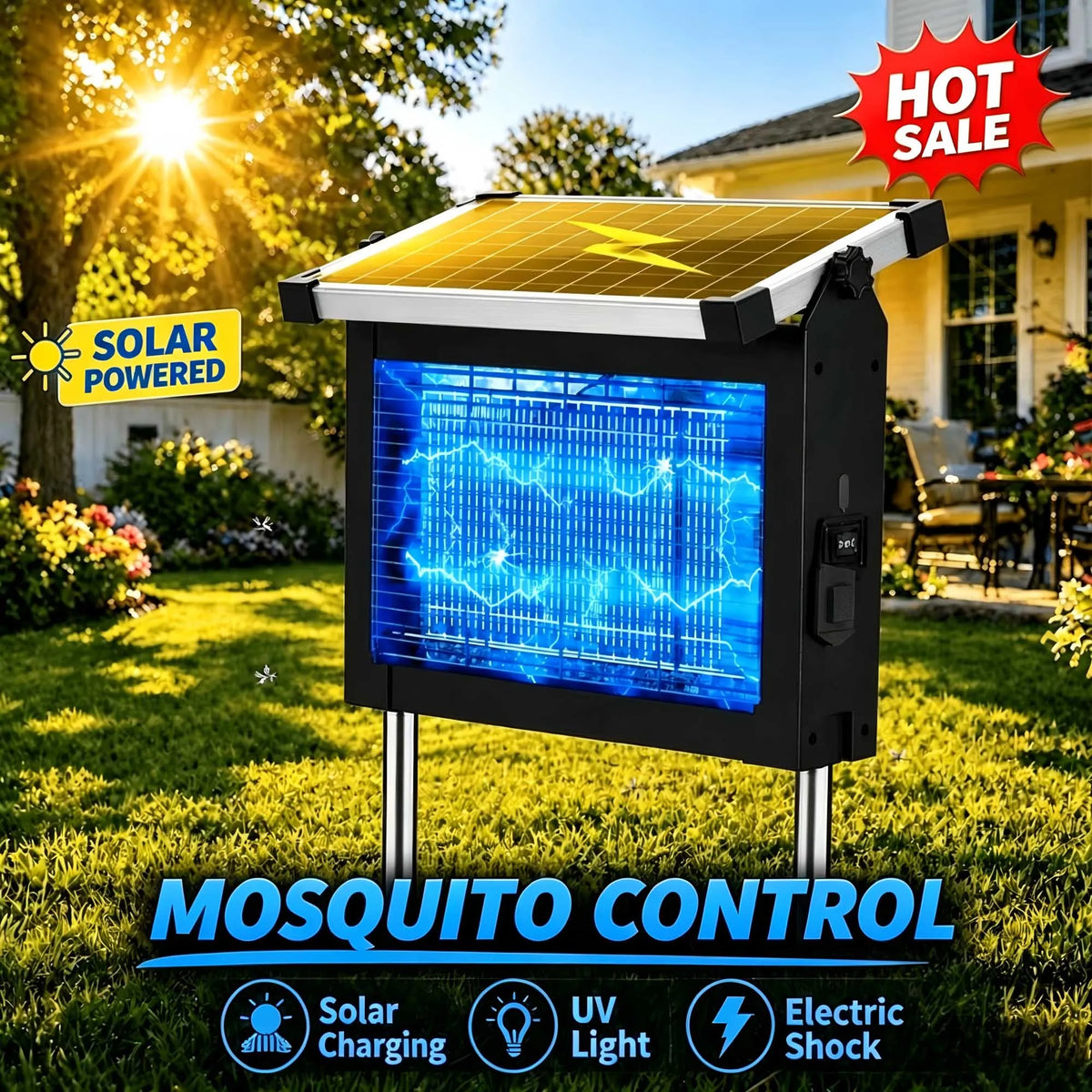 Solar Outdoor Bug Zapper With Sensor For Mosquito Control