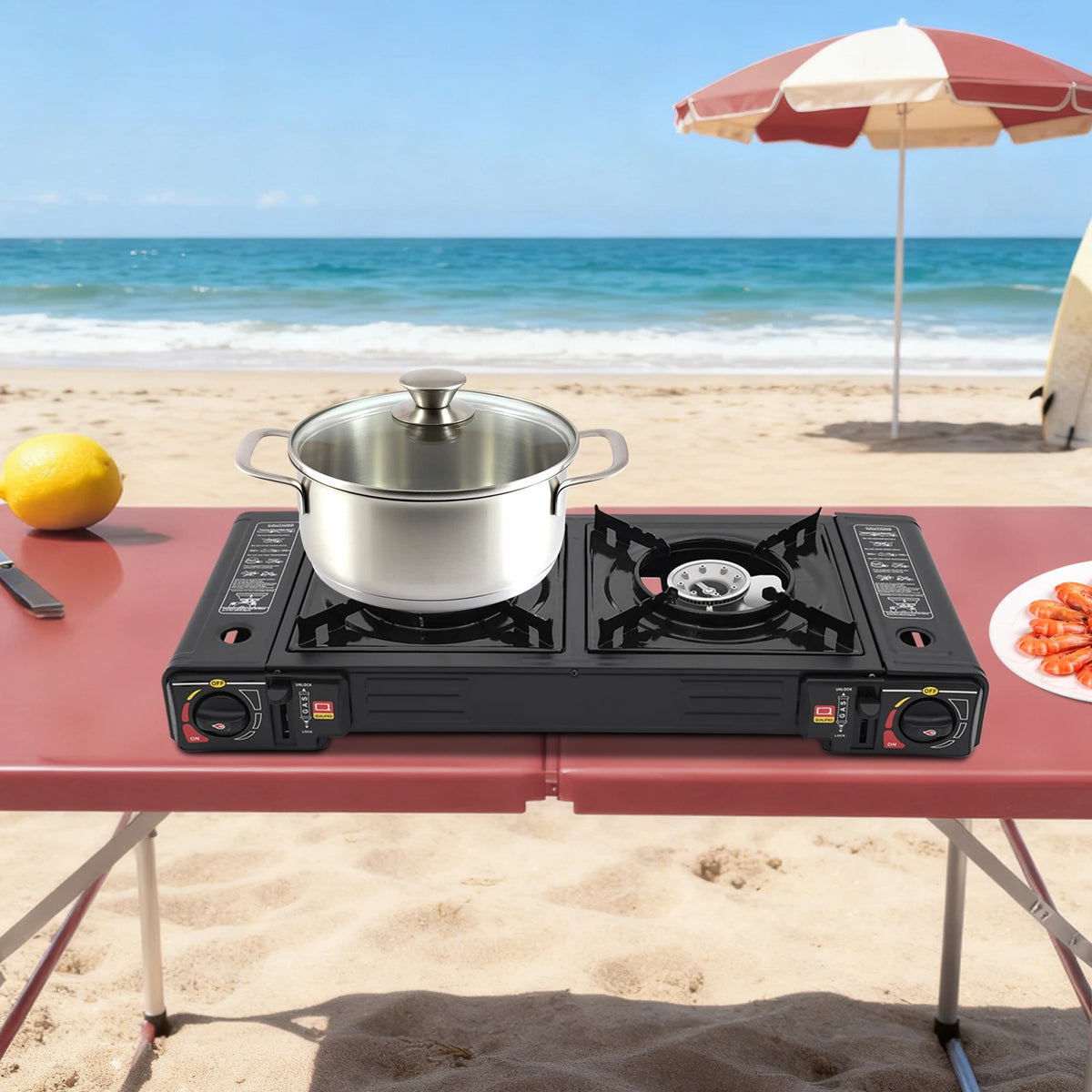 Portable Two Burner Butane LPG Camping Stove With Auto Ignition