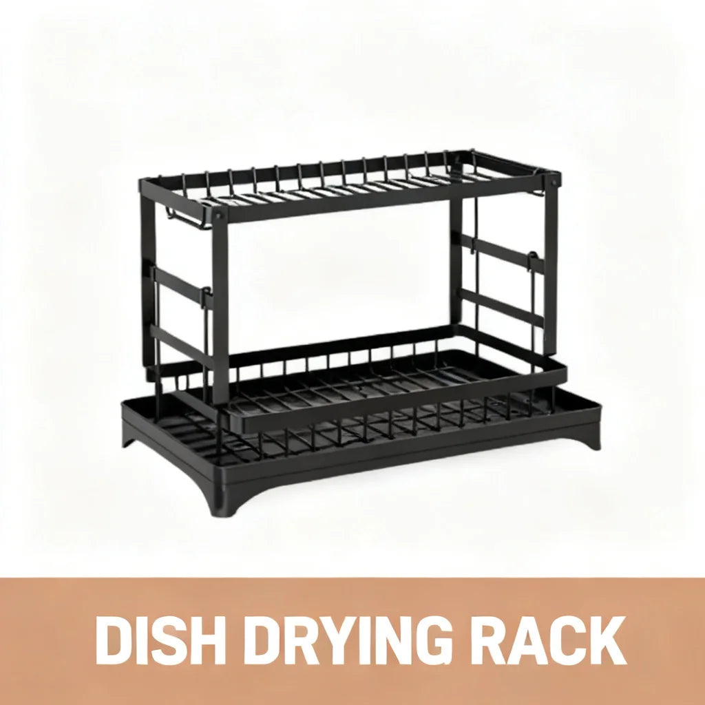 2-Tier Dish Drying Rack Rust-Proof Black 2-Tier Dish Drying Rack with Drain Tray for Kitchen Counter Organization Top Rated 2026