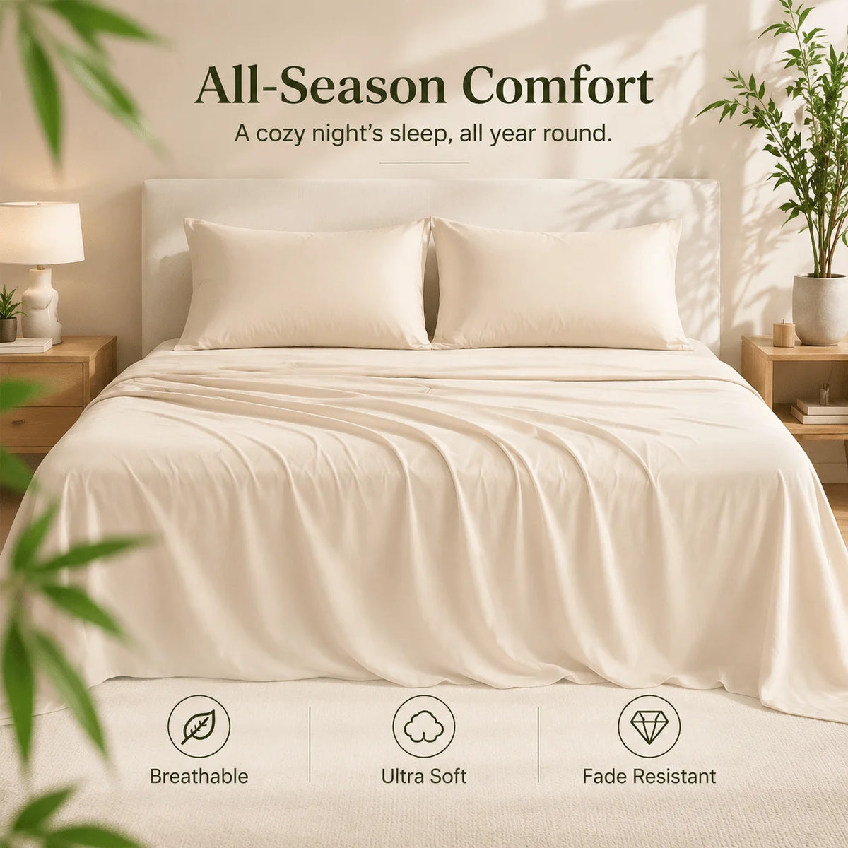 3/4pcs  Bamboo Sheet Set, Twin/Full/Queen/King Size, Ultra Soft Breathable Hotel Style Bedding, 15 Inch Deep Pocket Fitted Sheet, Wrinkle Resistant & Machine Washable Bed Sheets