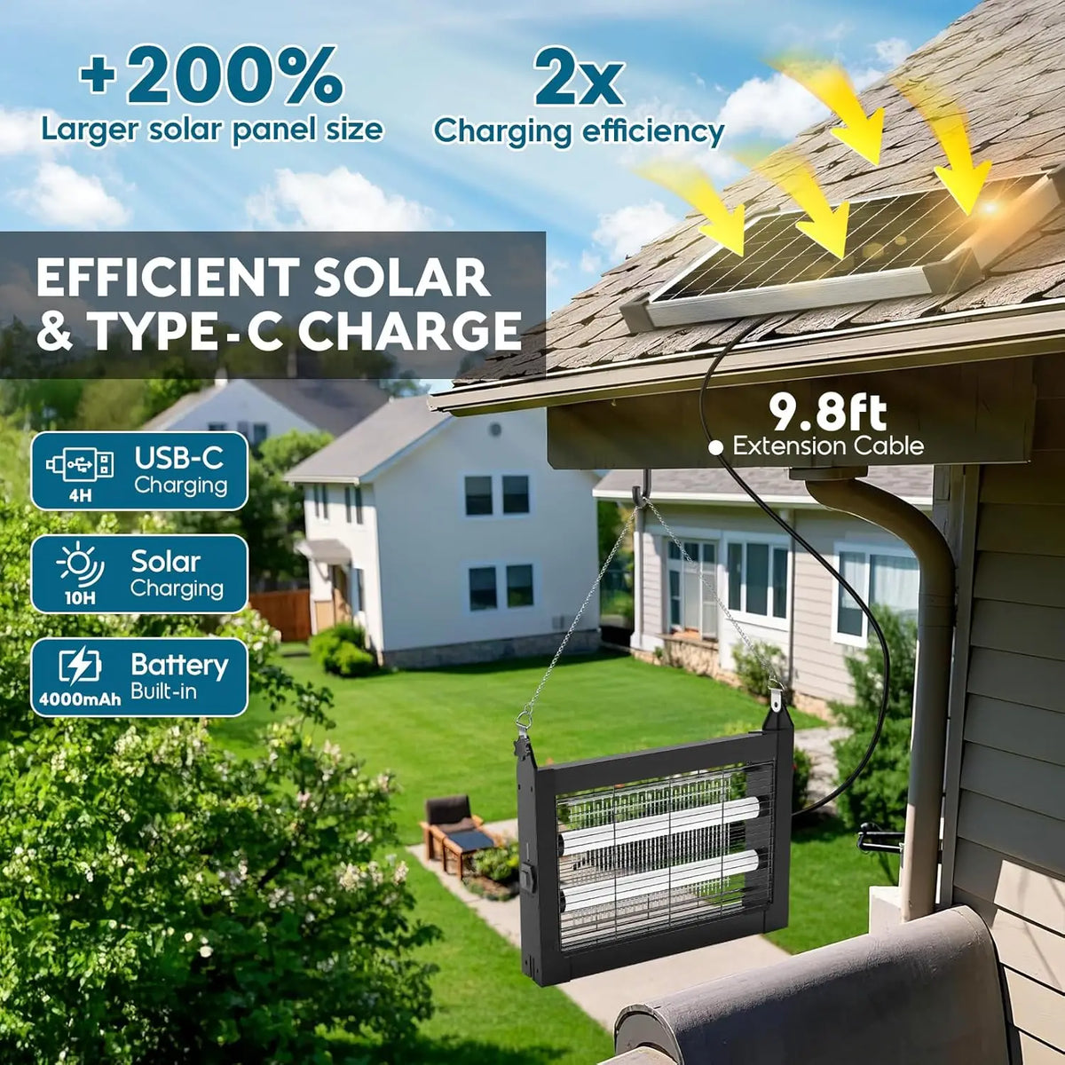 Solar Outdoor Bug Zapper With Sensor For Mosquito Control