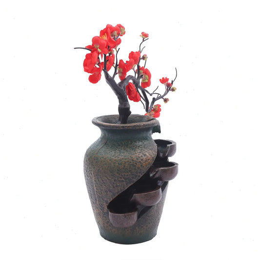 Bymaocar Tabletop Fountain With Simulated Flowers For Relaxing Home Decor