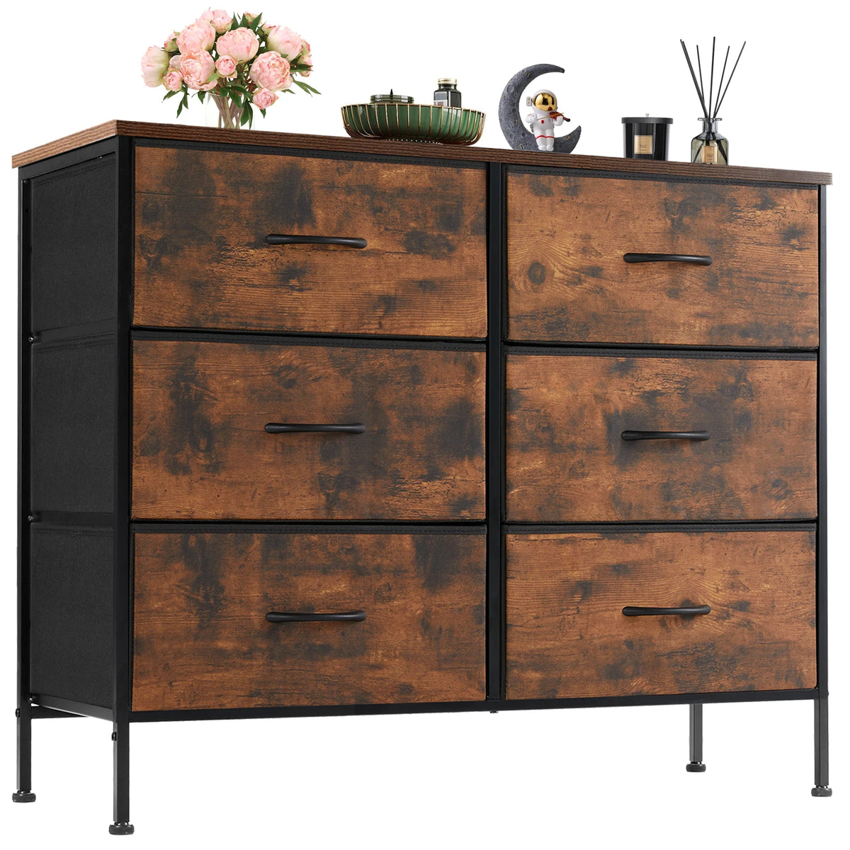 JHK Six Drawer Fabric Nightstand With Bedside Storage