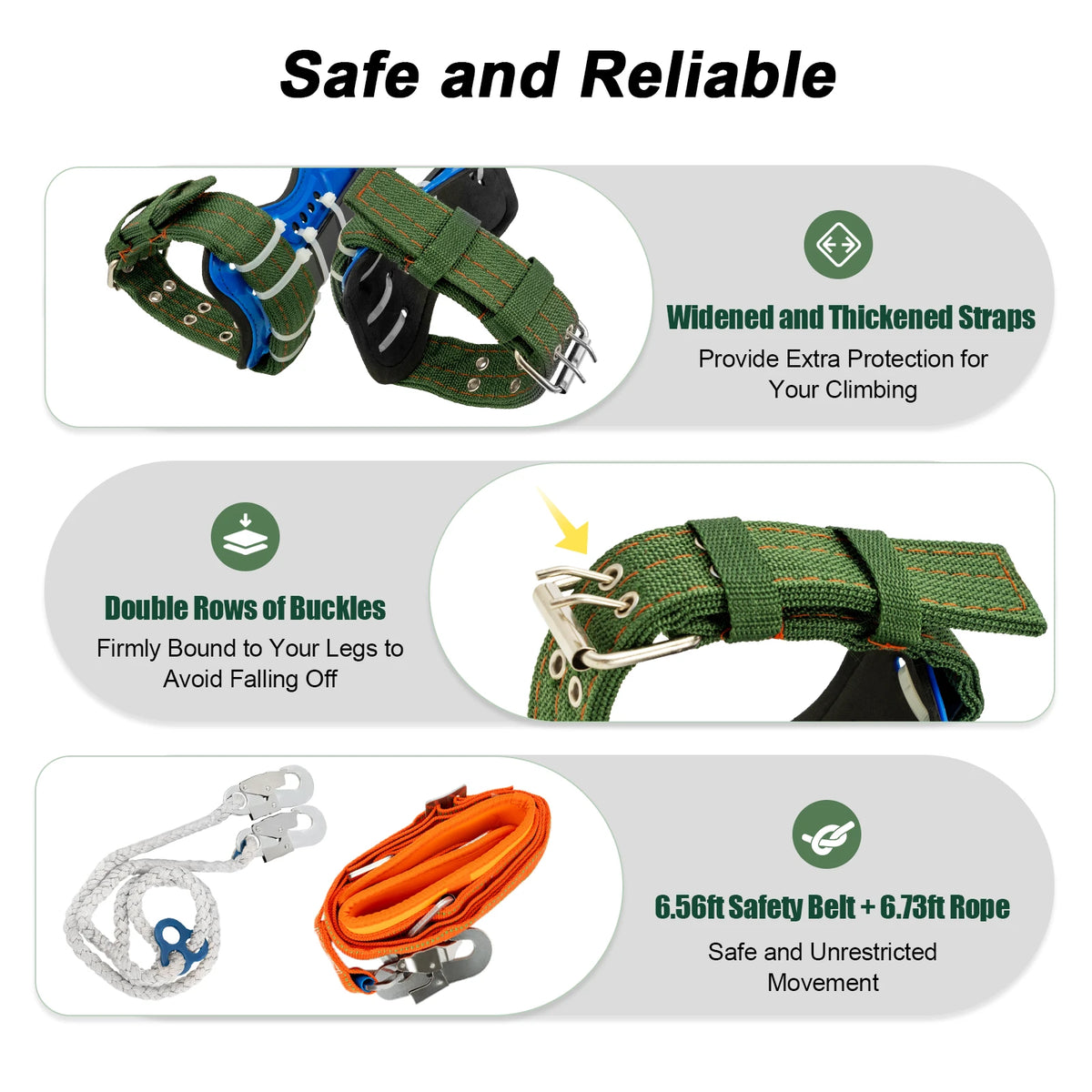 Tree Climbing Tool Arborist Spikes Kit 220lbs Load with Safety Harness Rope Foot Straps for Logging Hunting Fruit Picking Rescue