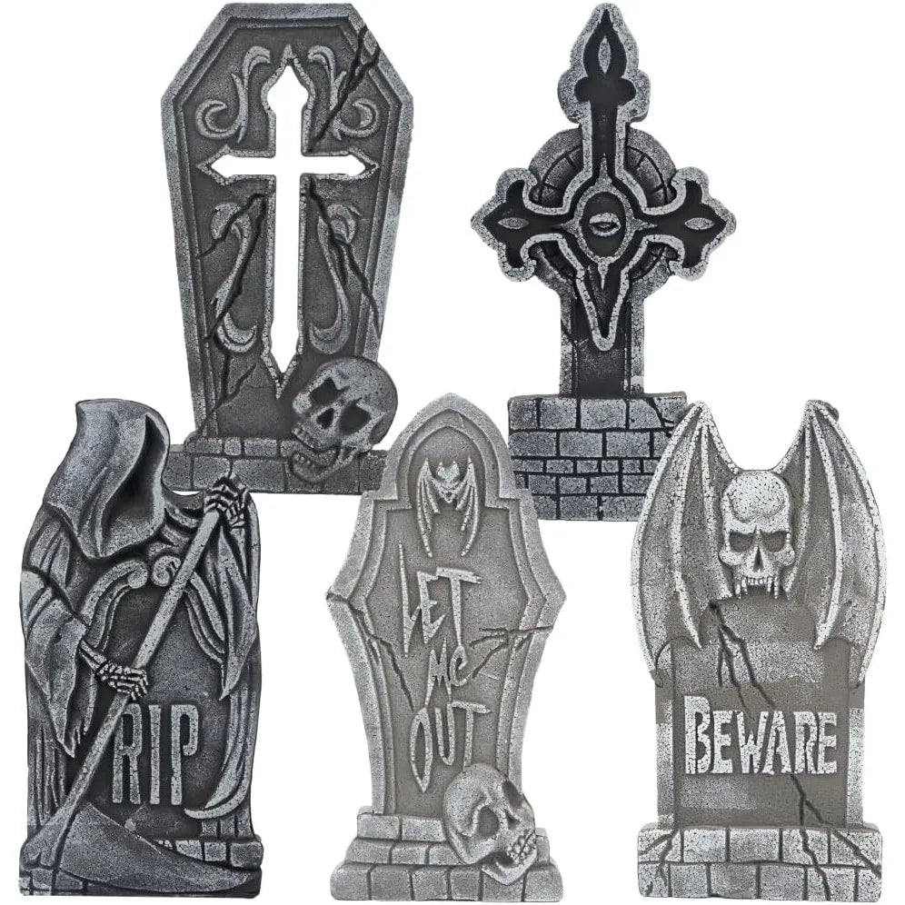 Halloween Foam Tombstone Decorations with Metal Stakes for Outdoor Yard Decor