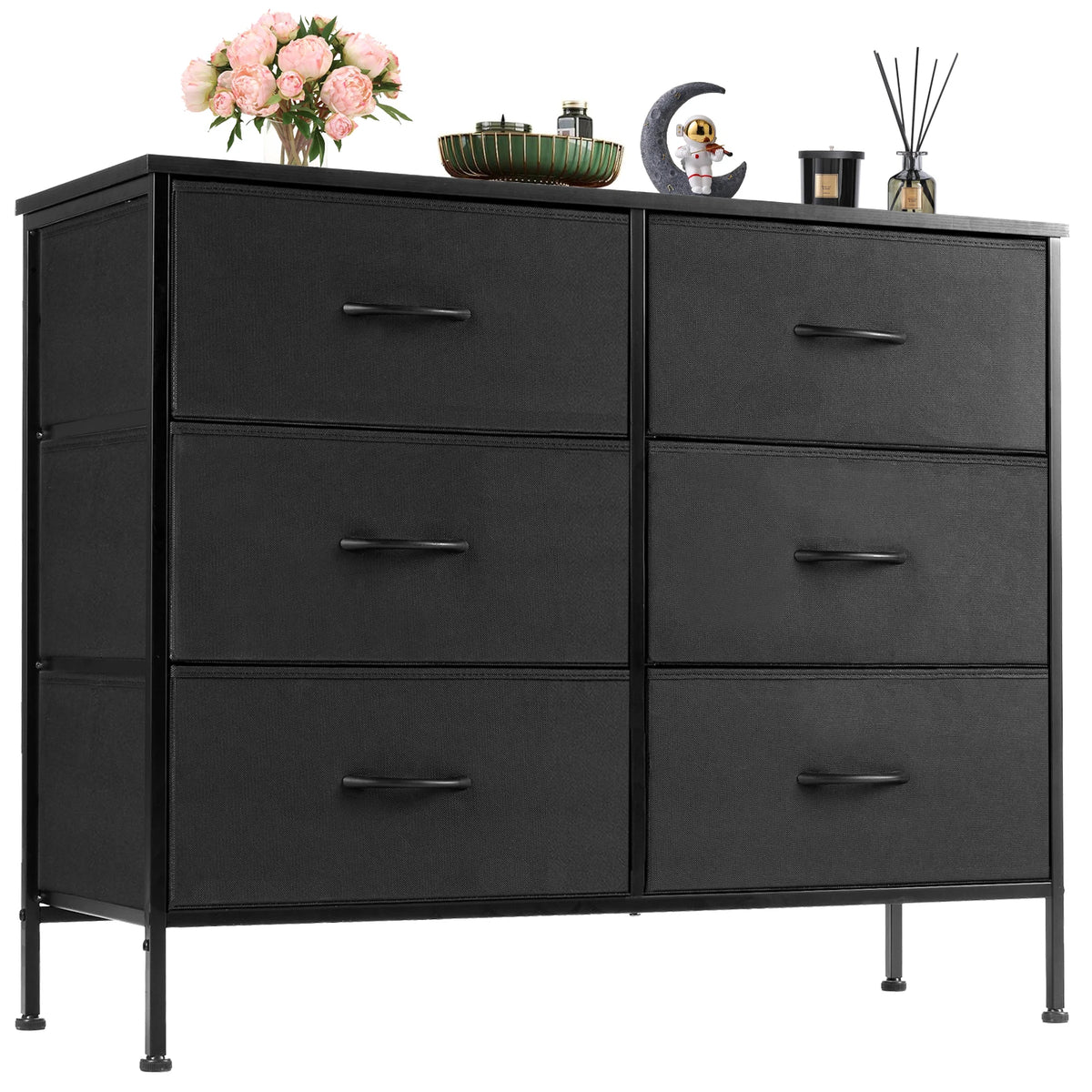 JHK Six Drawer Fabric Nightstand With Bedside Storage