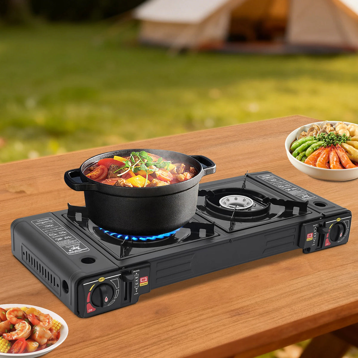 Portable Two Burner Butane LPG Camping Stove With Auto Ignition