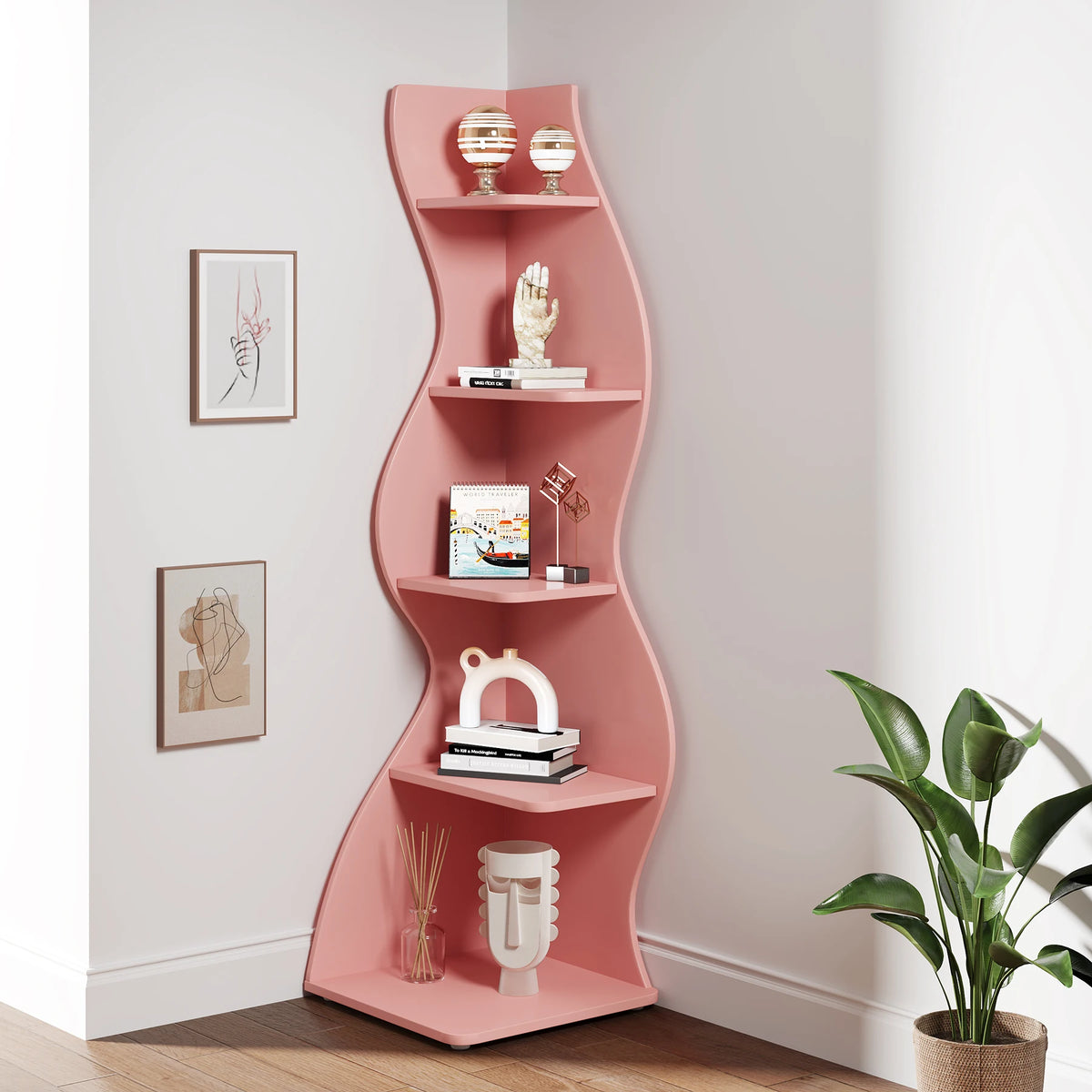 Tribesigns Modern Five Tier Corner Bookshelf And Plant Stand