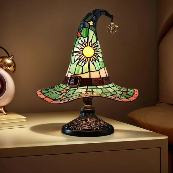 Stained Glass Resin Witch Hat Table Lamp for Gothic Decor