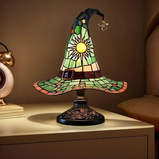 Stained Glass Resin Witch Hat Table Lamp for Gothic Decor