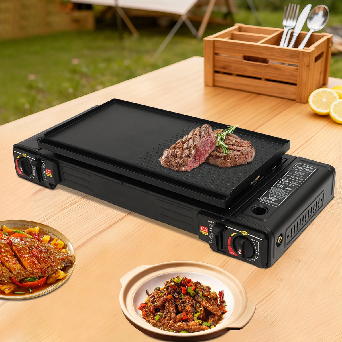 Portable Two Burner Butane LPG Camping Stove With Auto Ignition