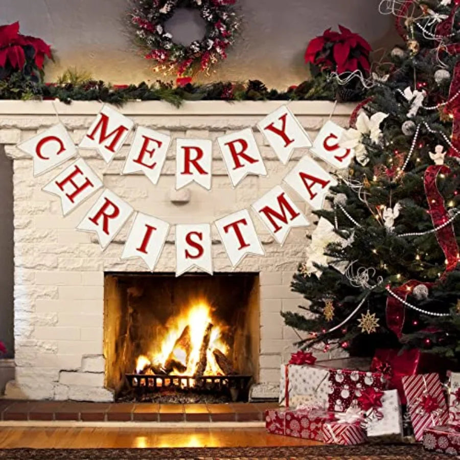 Merry Christmas Burlap Banner Felt Bunting Garland Decoration