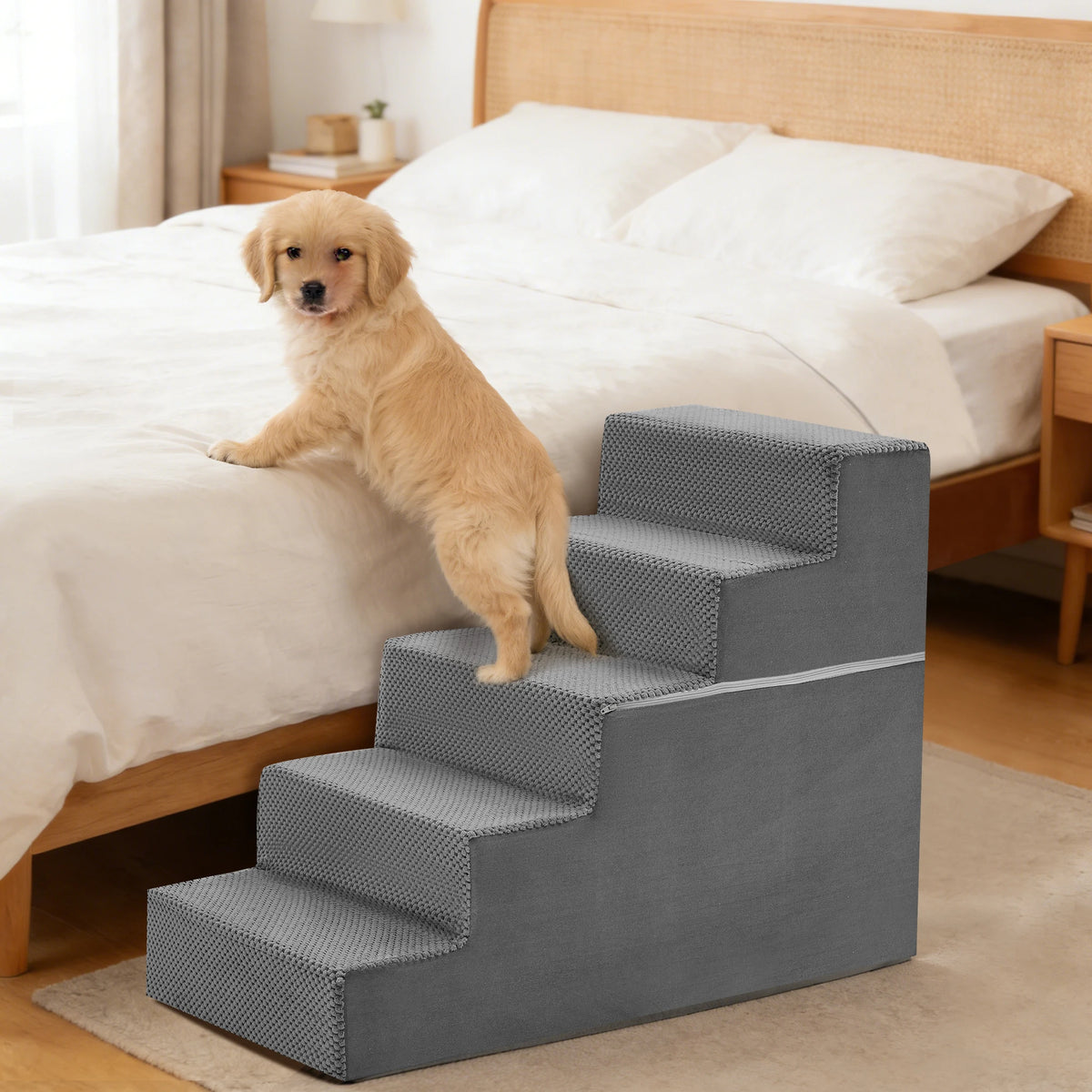 JHK Curved Foam Dog Stairs Ramp With Nonslip Pet Steps