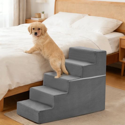JHK Curved Foam Dog Stairs Ramp With Nonslip Pet Steps