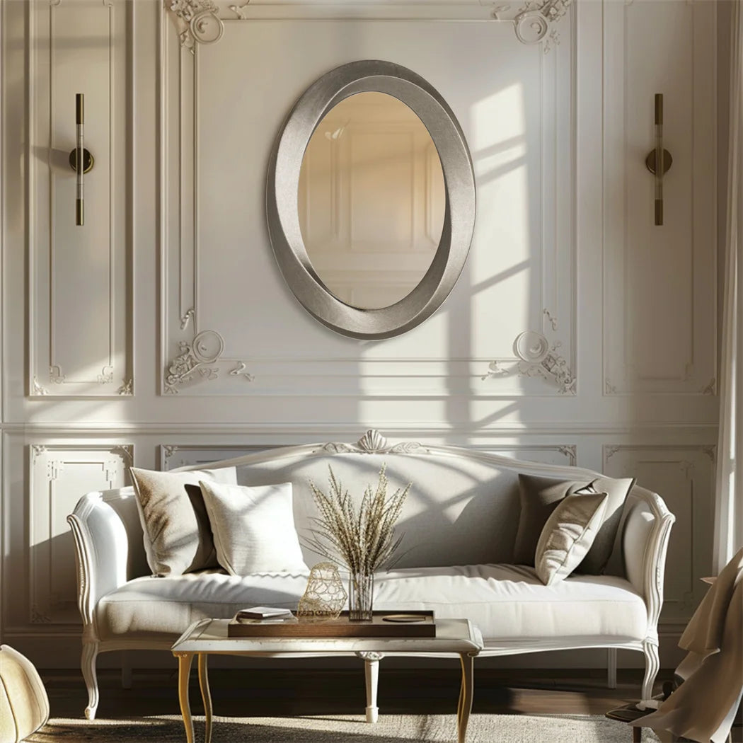 60x80cm Antique Baroque Oval Wall Mirror, Gold Beveled Frame Decorative Accent Mirror for Living Room Bedroom Entryway Decor