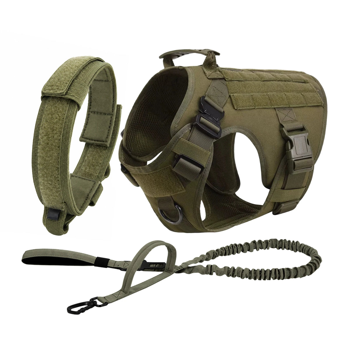 PETRAVEL Tactical Dog Harness With Molle Pouches Collar And Leash