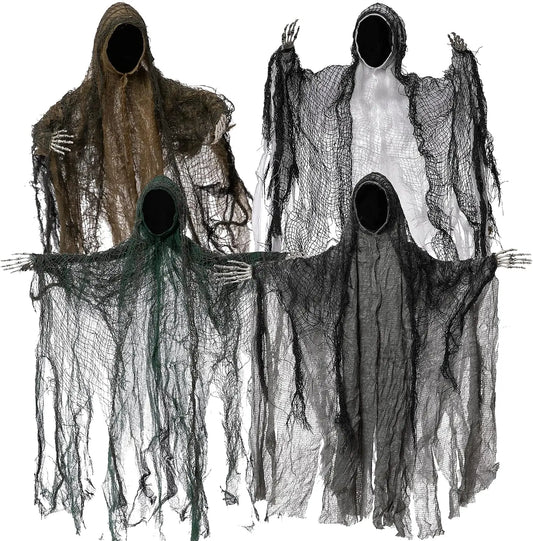 Hanging Faceless Ghost Decorations With Posable Arms For Halloween