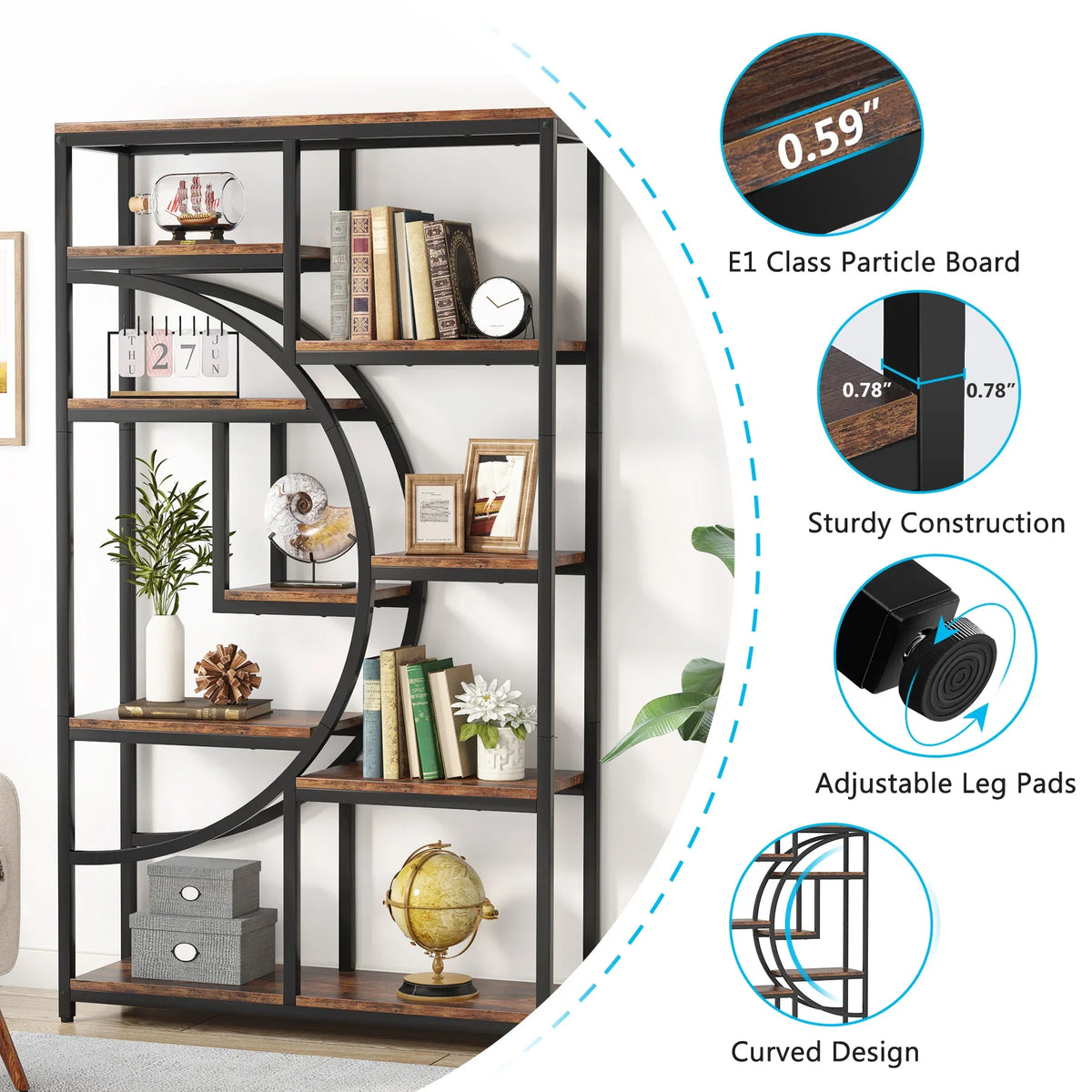 Tribesigns Industrial Etagere Bookcase Freestanding Bookshelf Storage Organizer