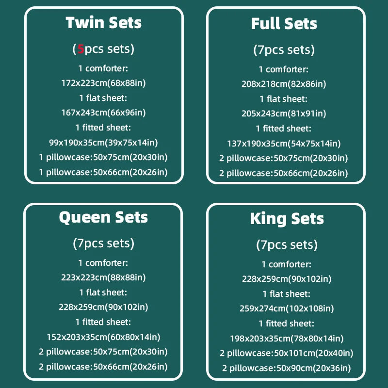 5pcs/7pcs Twin Full Queen King Bedding Sets Home Decor Comforter Flat Sheet Fitted Sheet Pillowcases Sleeping Sets