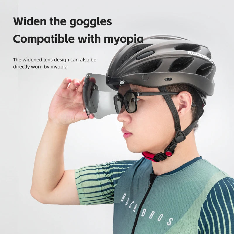 ROCKBROS Lightweight Cycling Helmet With Integrated Goggles For MTB