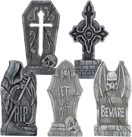 Halloween Foam Tombstone Decorations with Metal Stakes for Outdoor Yard Decor