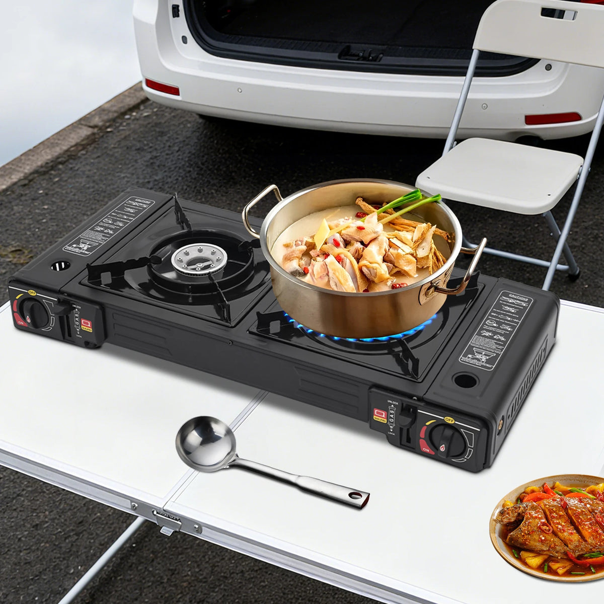 Portable Two Burner Butane LPG Camping Stove With Auto Ignition