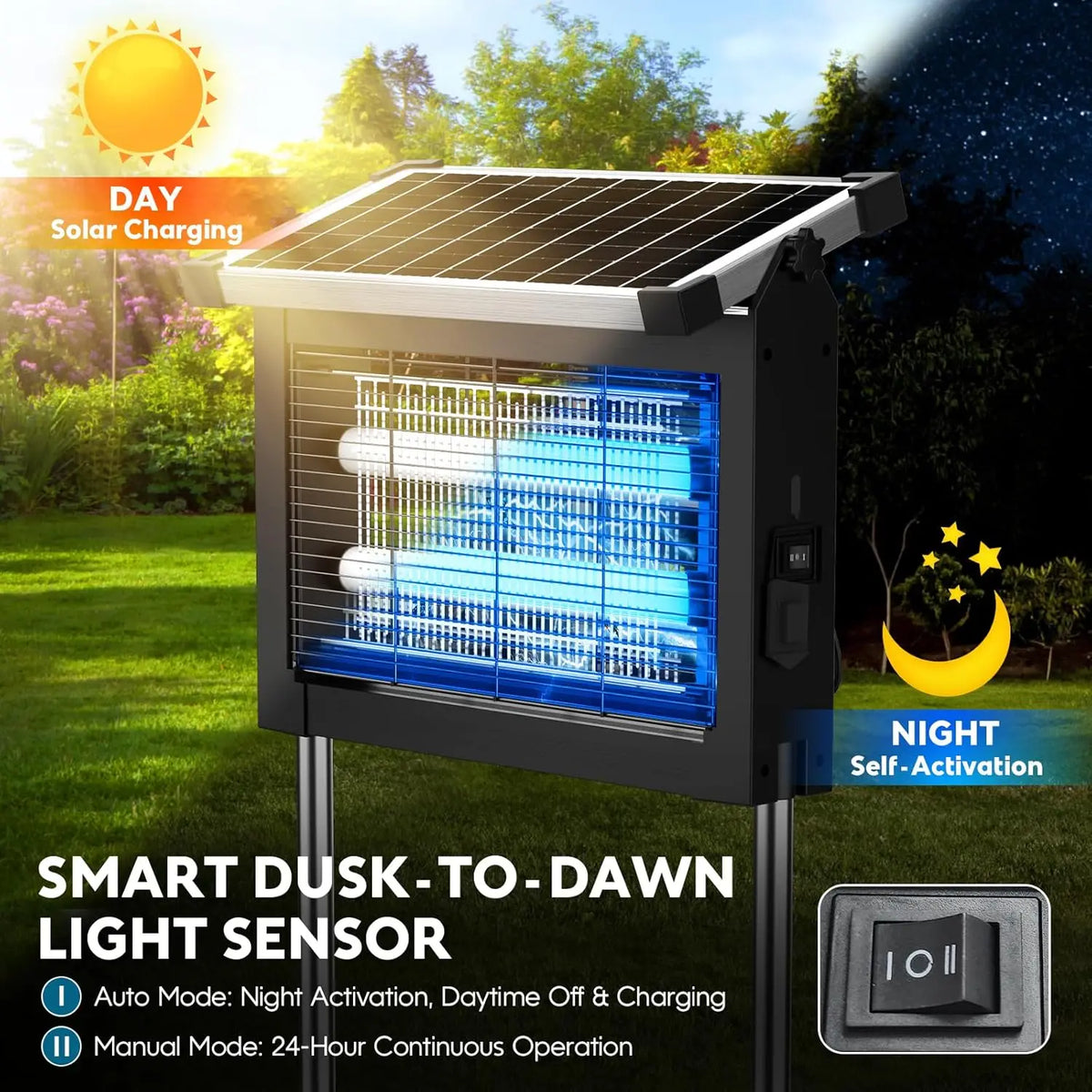 Solar Outdoor Bug Zapper With Sensor For Mosquito Control