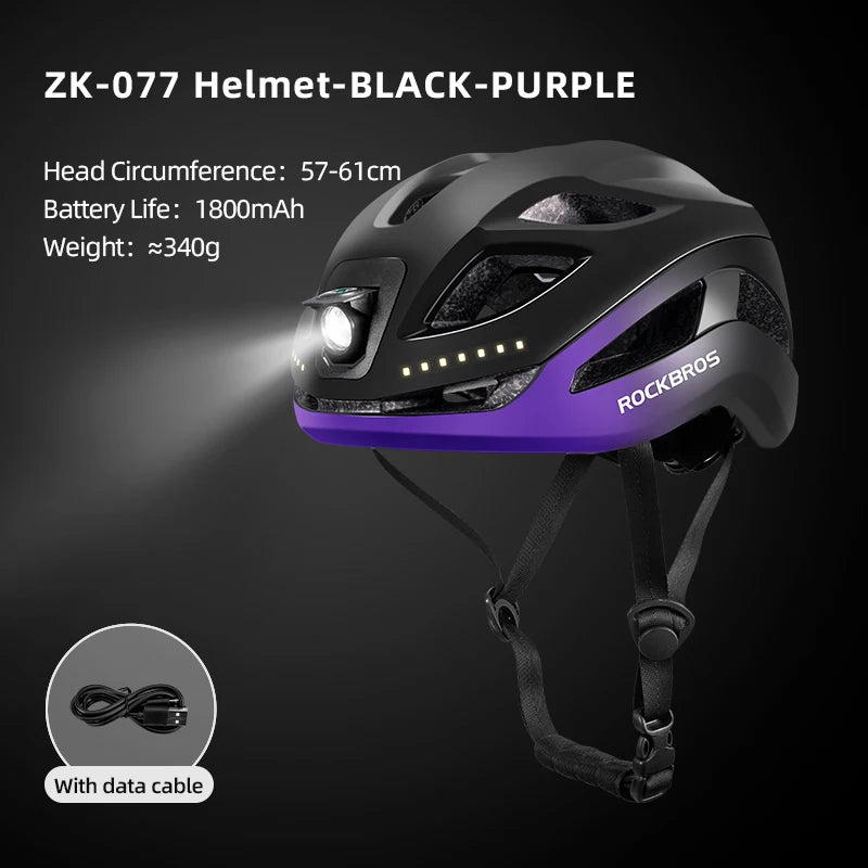 ROCKBROS LED Cycling Helmet With Rechargeable Front Safety Light