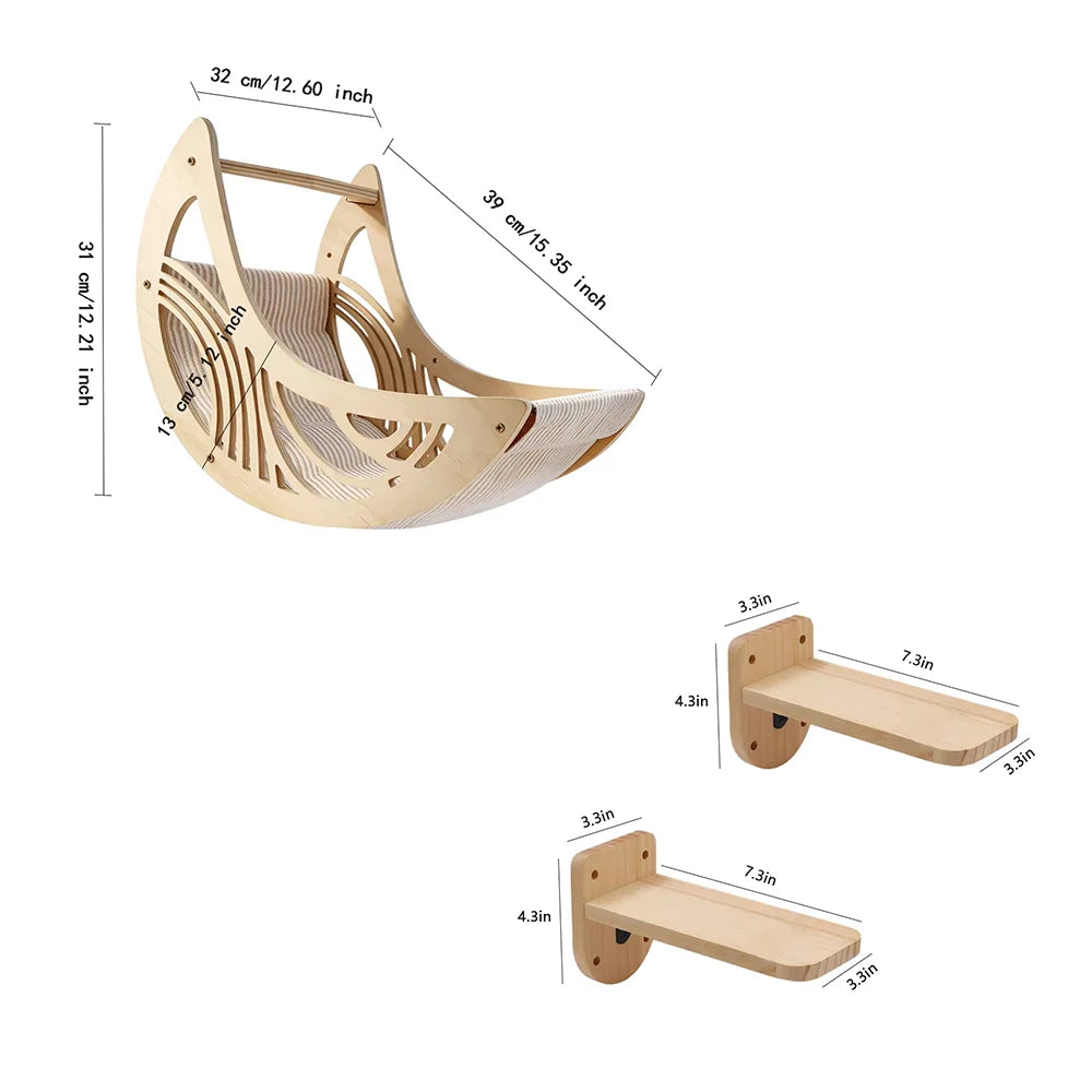 CWV Moon Shape Cat Wall Shelves With Hammock Star Perches