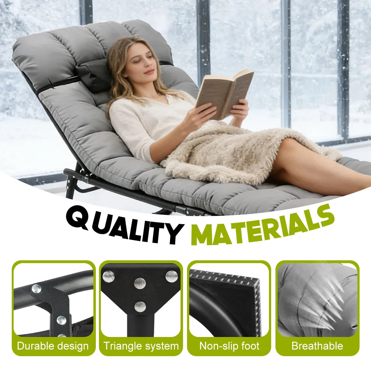 Adjustable Folding Reclining Camping Lounge Chair With Soft Cushion