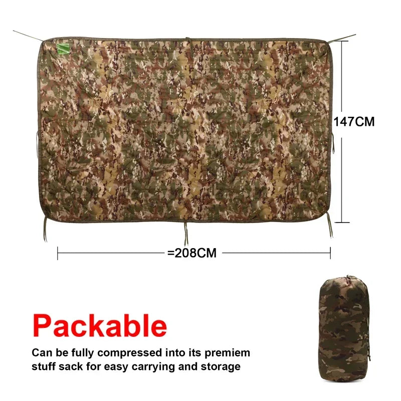 Tactical Camouflage Poncho Liner Water Repellent Quilted Outdoor Blanket