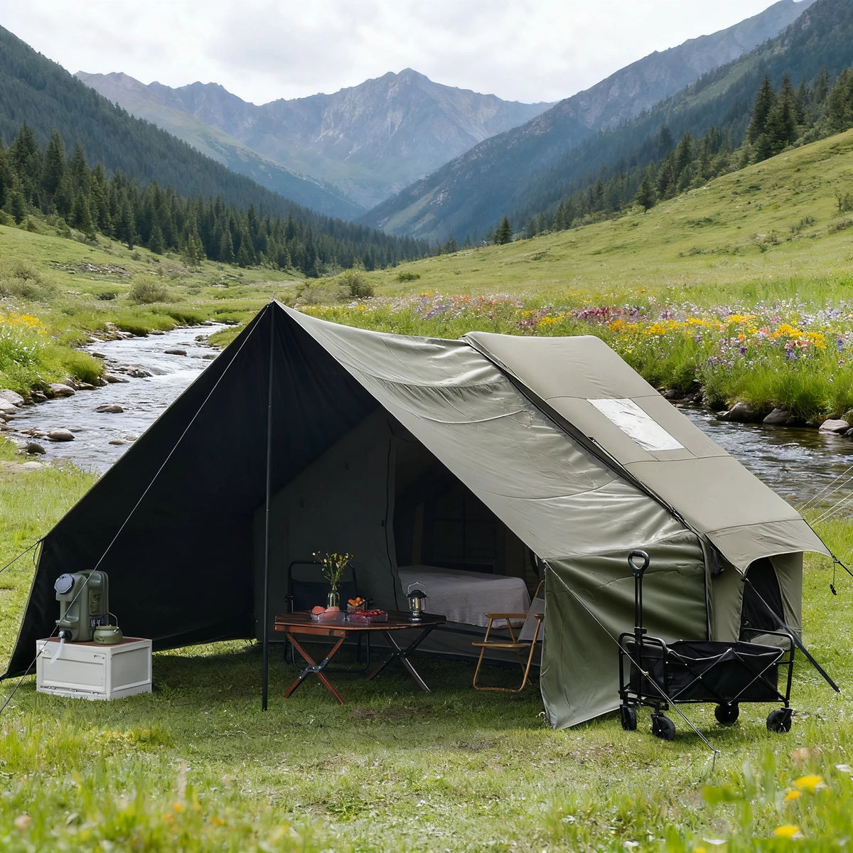 PAKICETUS Inflatable Camping Tent Luxury Glamping Tent with Roof Window Carry Bag Easy Setup Outdoor Tent for Family Weekend Trip Group Gathering, 4/6/8/10/12 Person