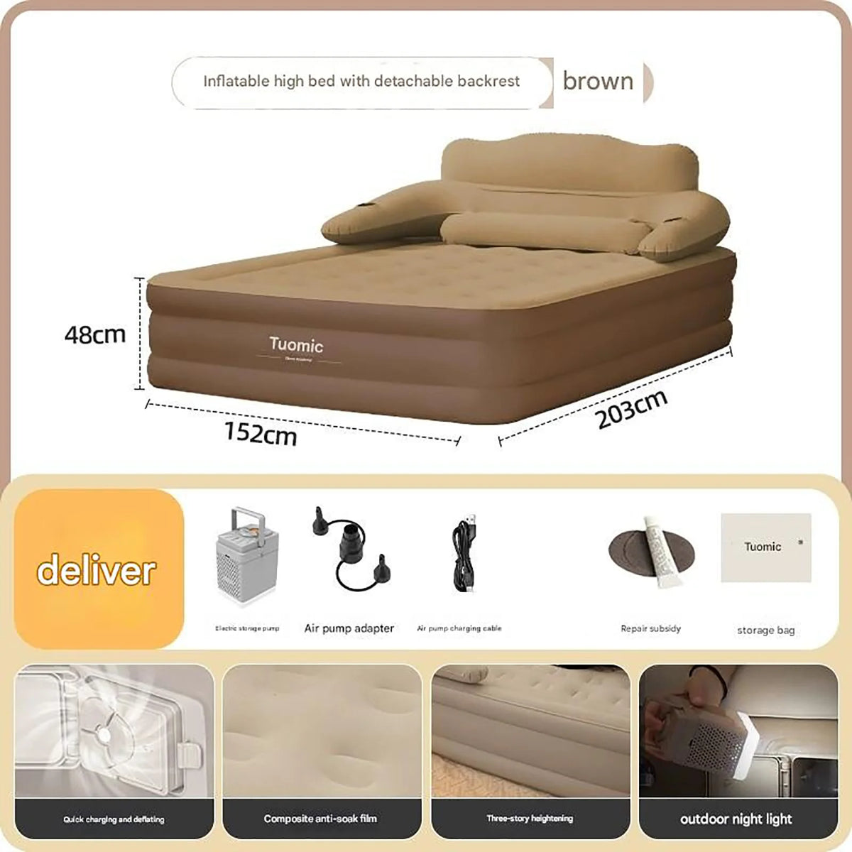 Built In Pump Inflatable Camping Mattress for Two Thickened PVC