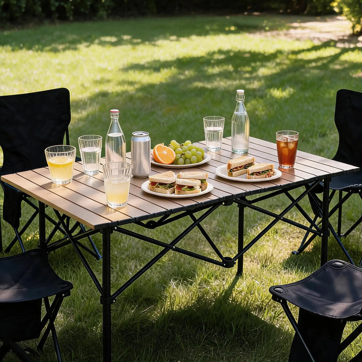 Folding Camping Table, Portable Aluminum Roll Up Table with Carrying Bag – Lightweight Waterproof Outdoor Picnic BBQ Patio Table for Camping, Beach, Backyard, Travel ﻿
