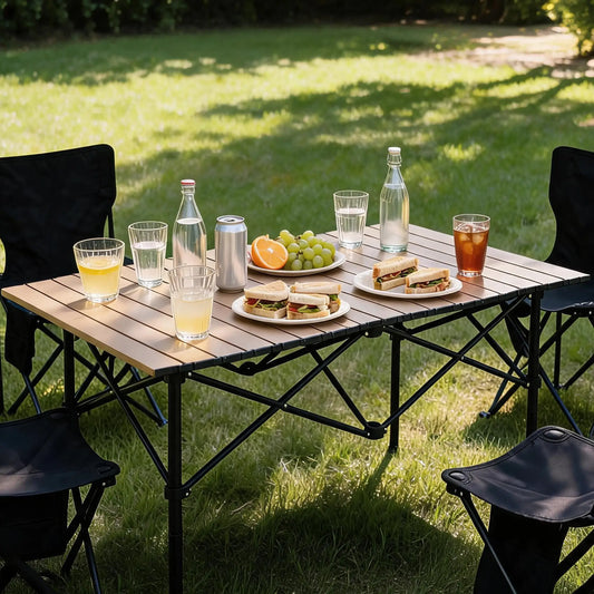 Folding Camping Table, Portable Aluminum Roll Up Table with Carrying Bag – Lightweight Waterproof Outdoor Picnic BBQ Patio Table for Camping, Beach, Backyard, Travel ﻿