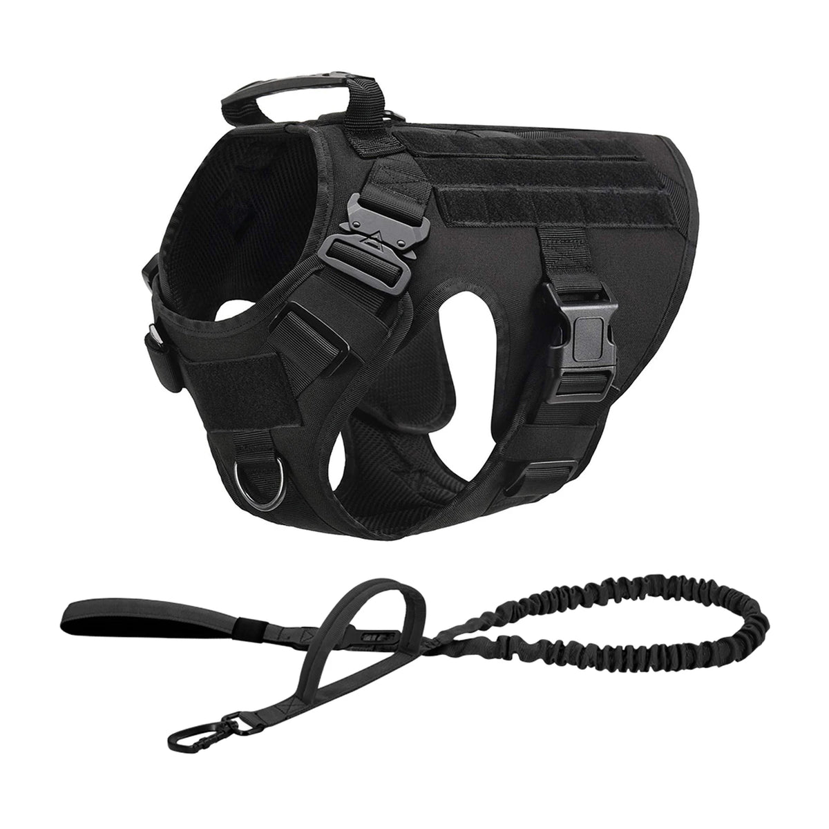 PETRAVEL Tactical Dog Harness With Molle Pouches Collar And Leash