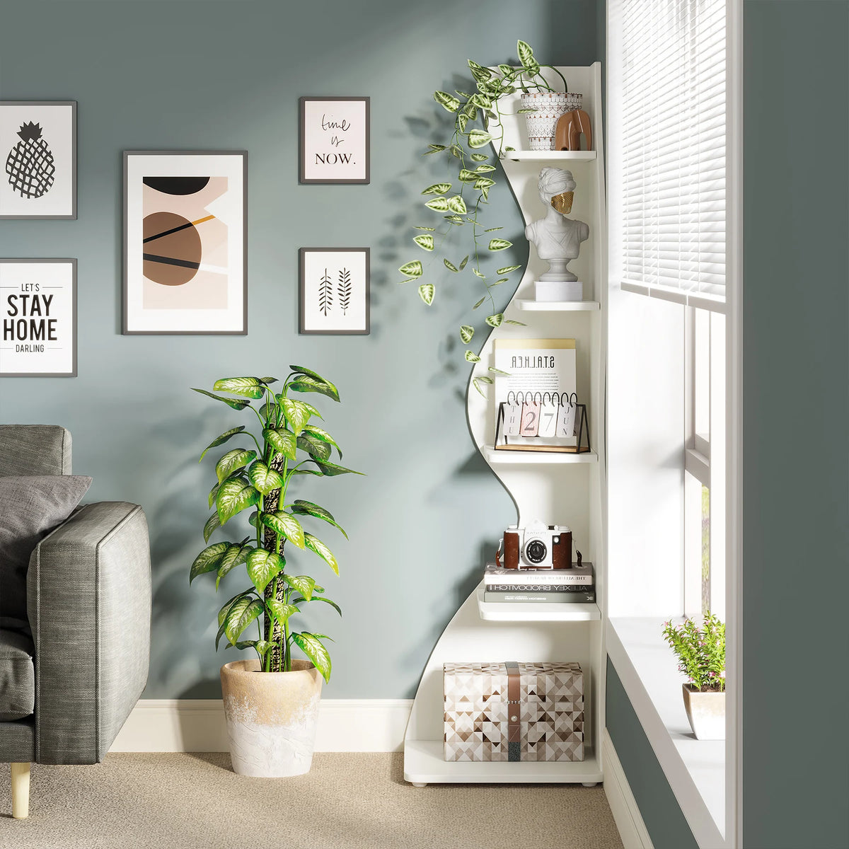 Tribesigns Modern Five Tier Corner Bookshelf And Plant Stand